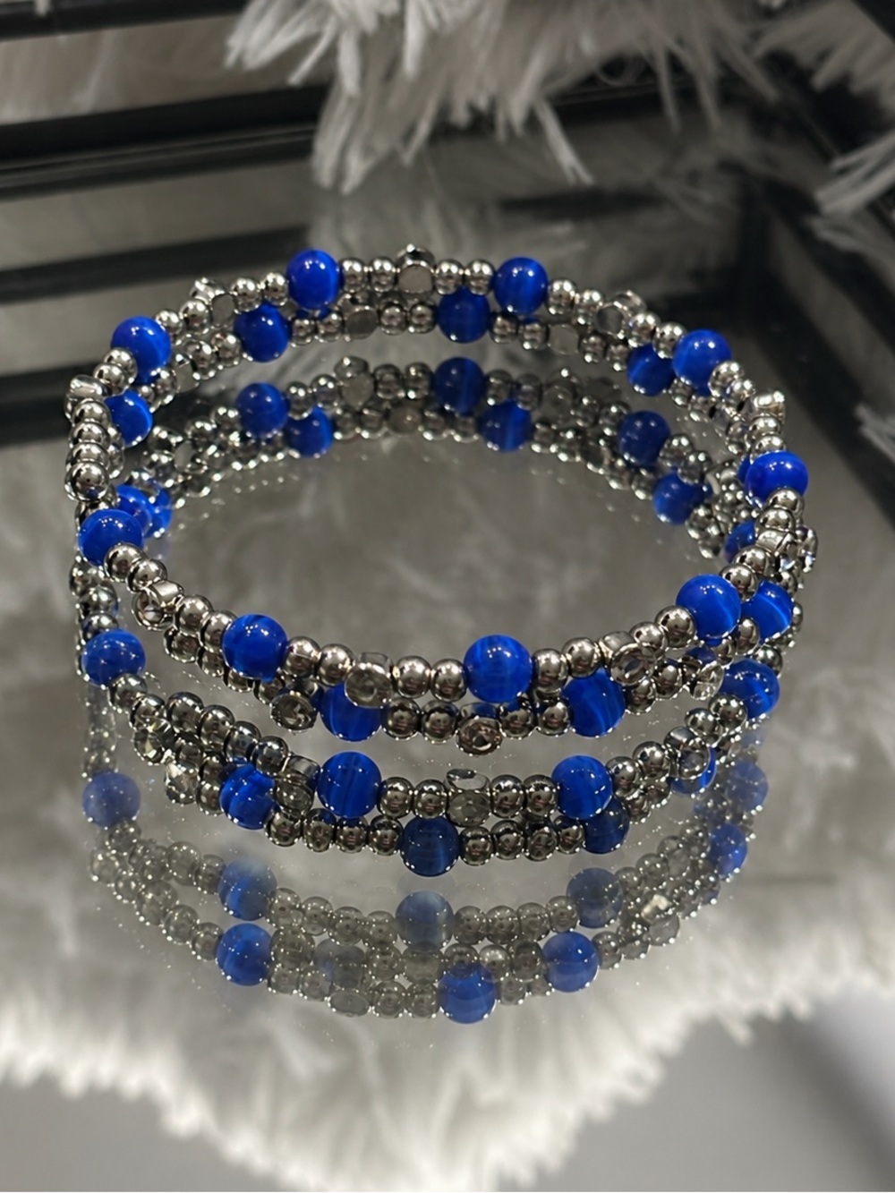 NWT | PAPARAZZI Blue/Silver Bead Coil Stretch Bracelet